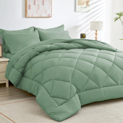 Comforter Set 7 Piece Bed in a Bag All Season Down Alternative Bedding