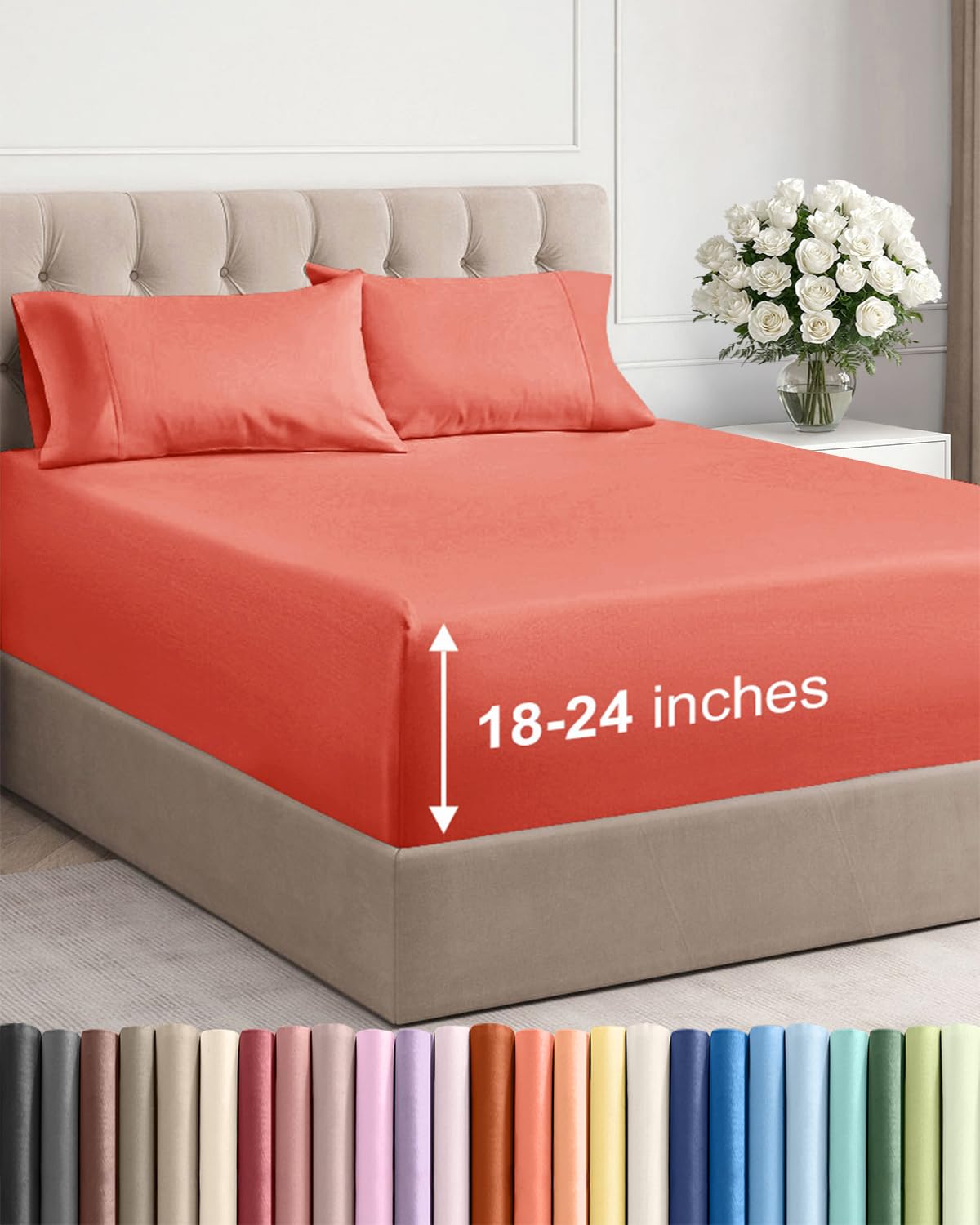 Bamboo Cooling Sheet Set Deep Pocket Breathable Bed Sheets 4 Piece
