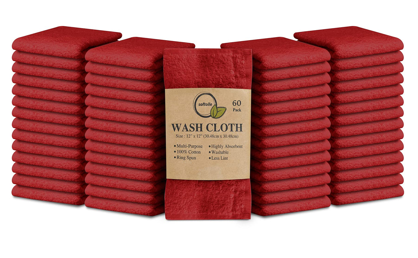 Cotton Washcloth Set 24 Pack Soft Absorbent Face Towels Ring Spun 12x12