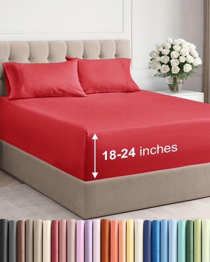 Bamboo Cooling Sheet Set Deep Pocket Breathable Bed Sheets 4 Piece