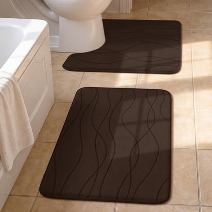 Memory Foam Bath Rug Set Non Slip Absorbent Quick Dry Bathroom Mat