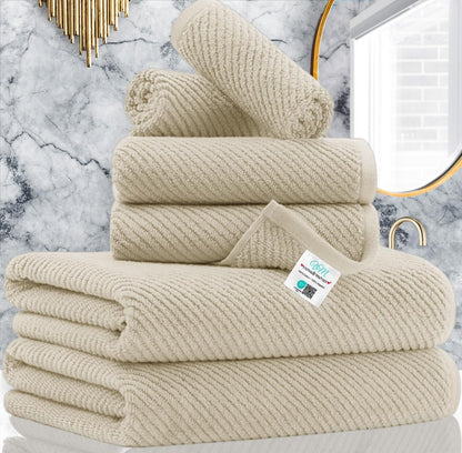 Cotton Bath Towel Set 6 Piece Soft Quick Dry Bathroom Towels Large Gift Set