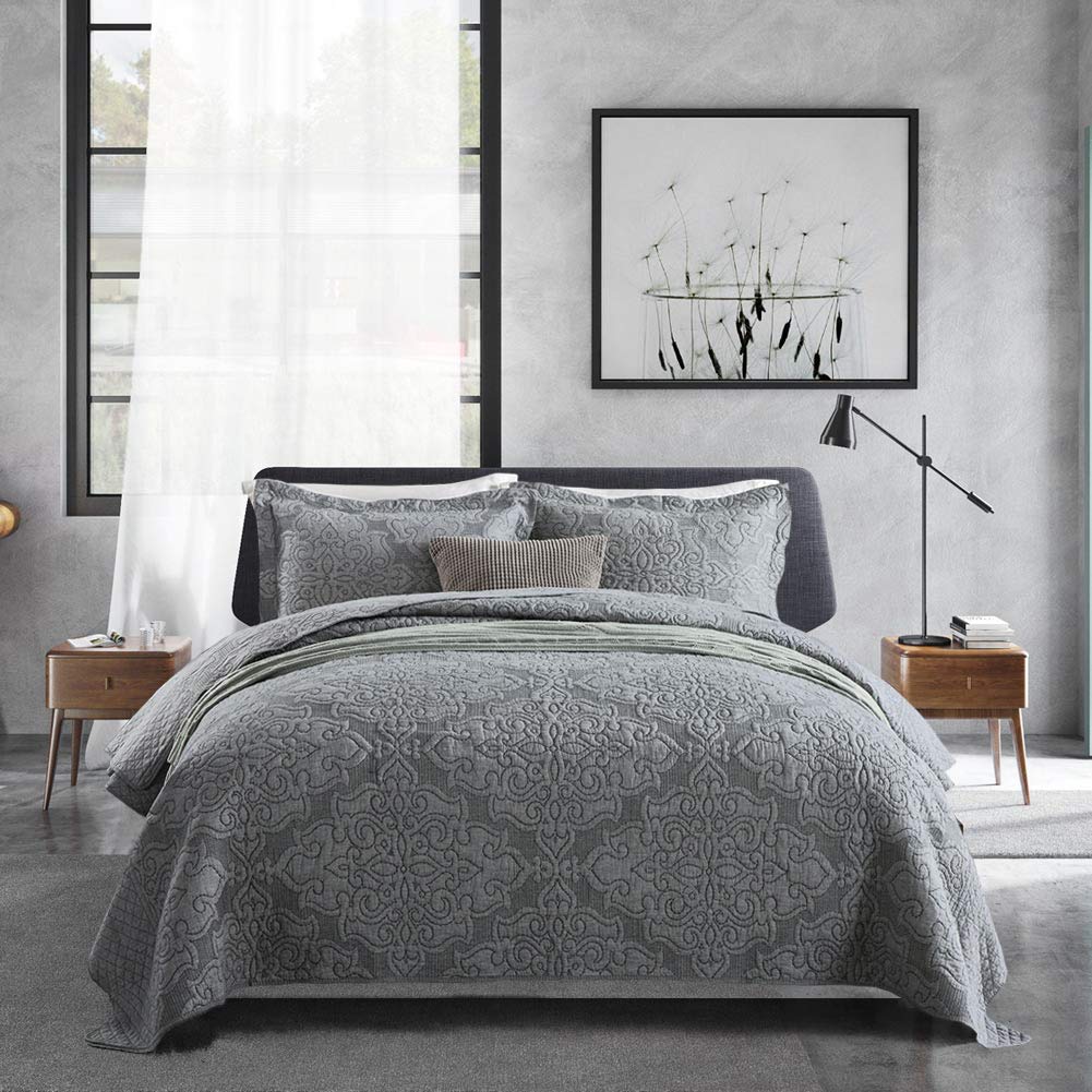 Floral Quilt Set 3 Piece Oversized Bedspread Coverlet Set Lightweight Bedding