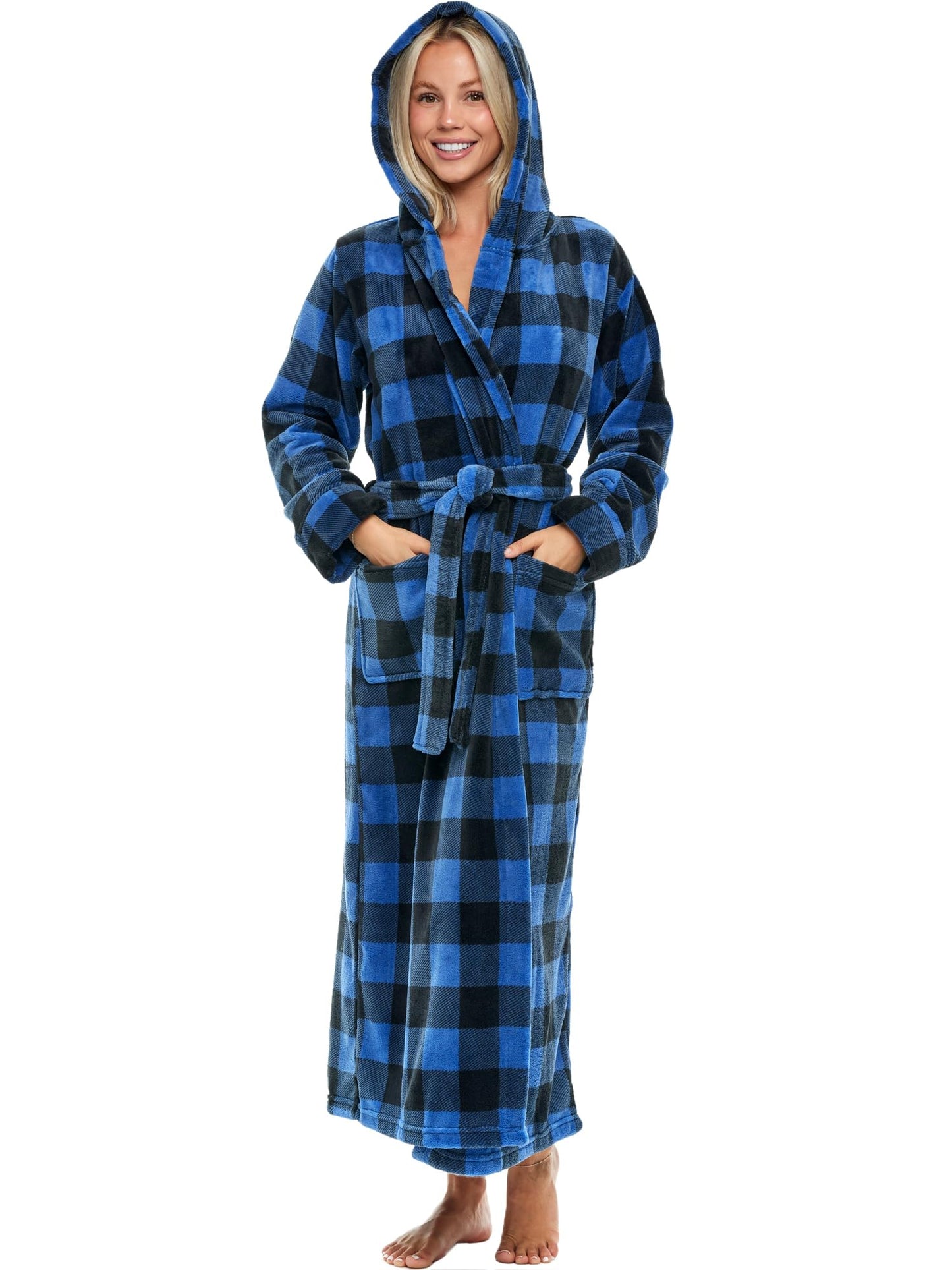 Plush Fleece Hooded Bathrobe Women Long Plus Size Soft Lounge Robe