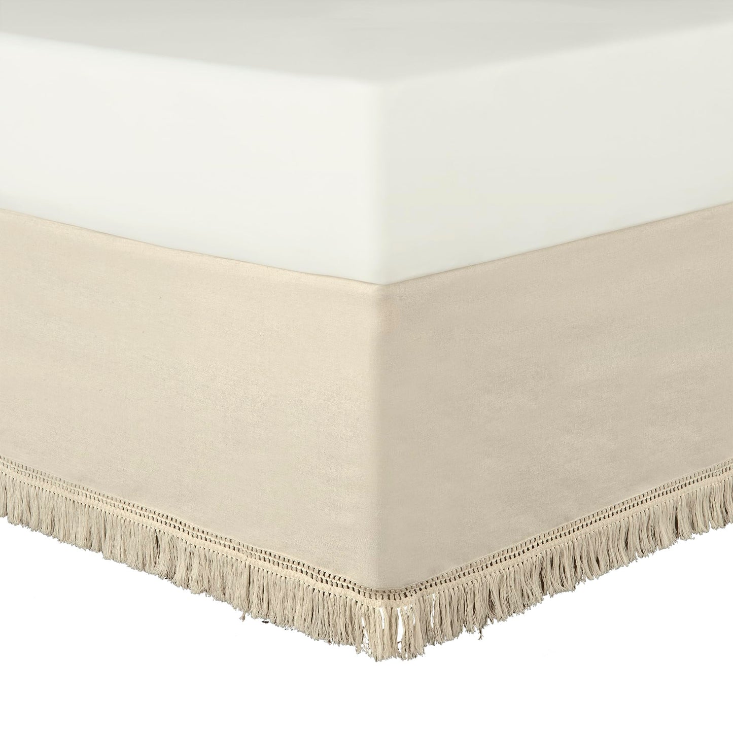 Lush Decor Boho Fringe 15-Inch Tailored Drop Easy Fit Bedskirt
