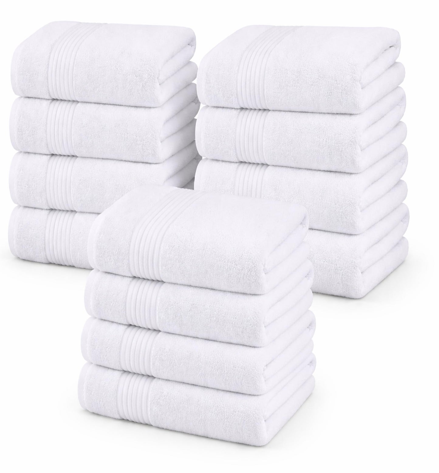 Cotton Bath Towel Set 27x54 Ring Spun Soft Absorbent 12 Pack White