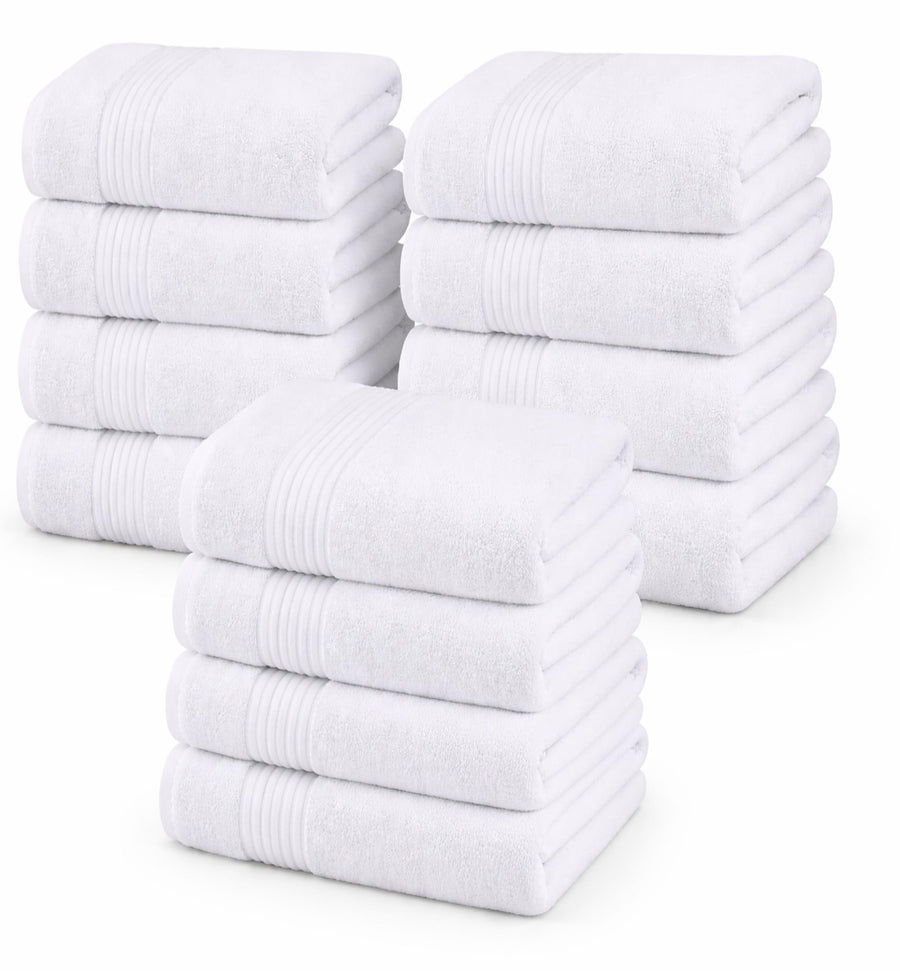 Cotton Bath Towel Set 27x54 Ring Spun Soft Absorbent 12 Pack White