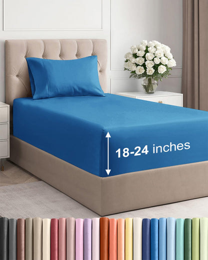 Bamboo Cooling Sheet Set Deep Pocket Breathable Bed Sheets 4 Piece