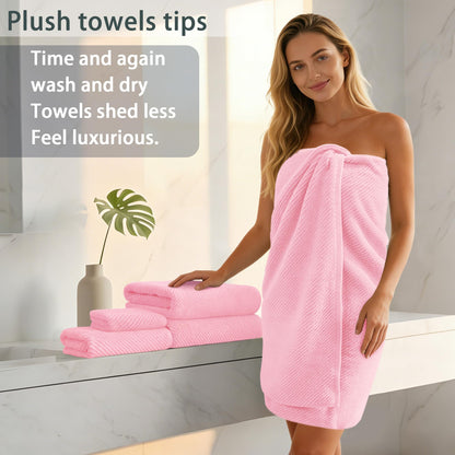 Cotton Bath Towel Set 6 Piece Soft Quick Dry Bathroom Towels Large Gift Set