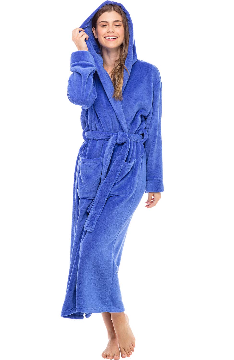 Plush Fleece Hooded Bathrobe Women Long Plus Size Soft Lounge Robe