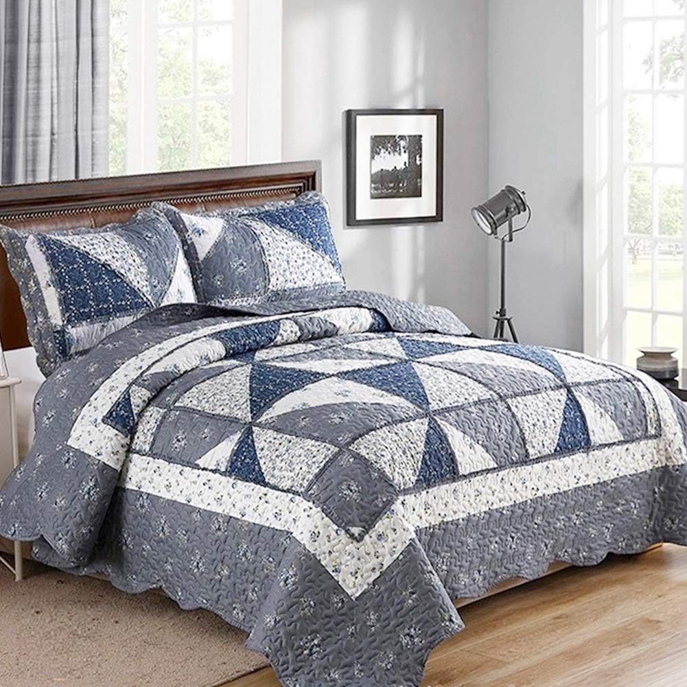 Patchwork Quilt Set Reversible 3 Piece Lightweight Floral Coverlet Bedding