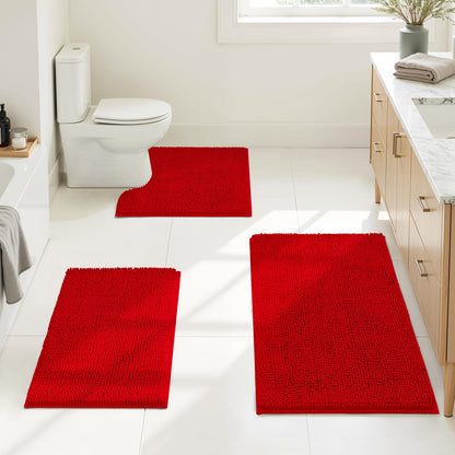 Chenille Bathroom Rug Set 3 Piece Ultra Soft Non Slip Absorbent Bath Mat