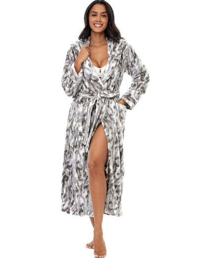 Plush Fleece Hooded Bathrobe Women Long Plus Size Soft Lounge Robe