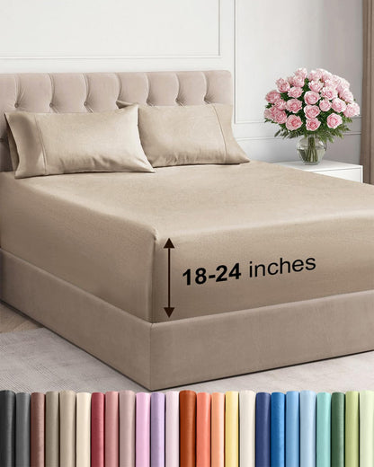 Bamboo Cooling Sheet Set Deep Pocket Breathable Bed Sheets 4 Piece