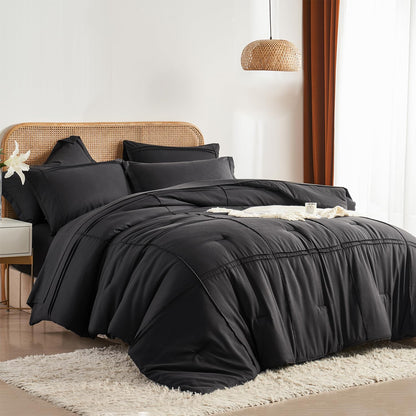 Yogeneg Grid Pinch Pleat Twin Full Queen King Comforter Set
