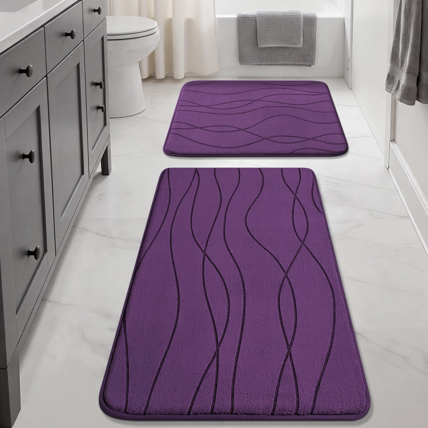 Memory Foam Bath Rug Set Non Slip Absorbent Quick Dry Bathroom Mat