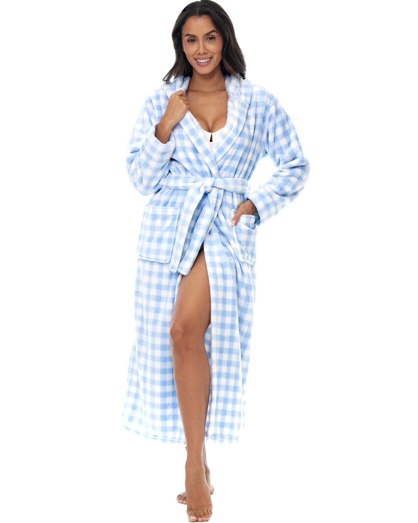 Plush Fleece Hooded Bathrobe Women Long Plus Size Soft Lounge Robe