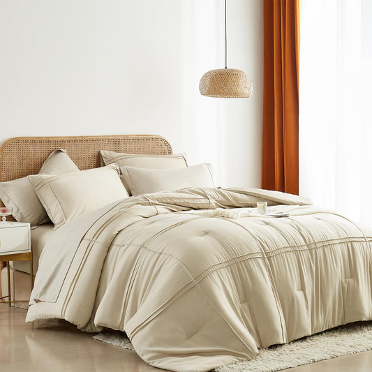 Yogeneg Grid Pinch Pleat Twin Full Queen King Comforter Set