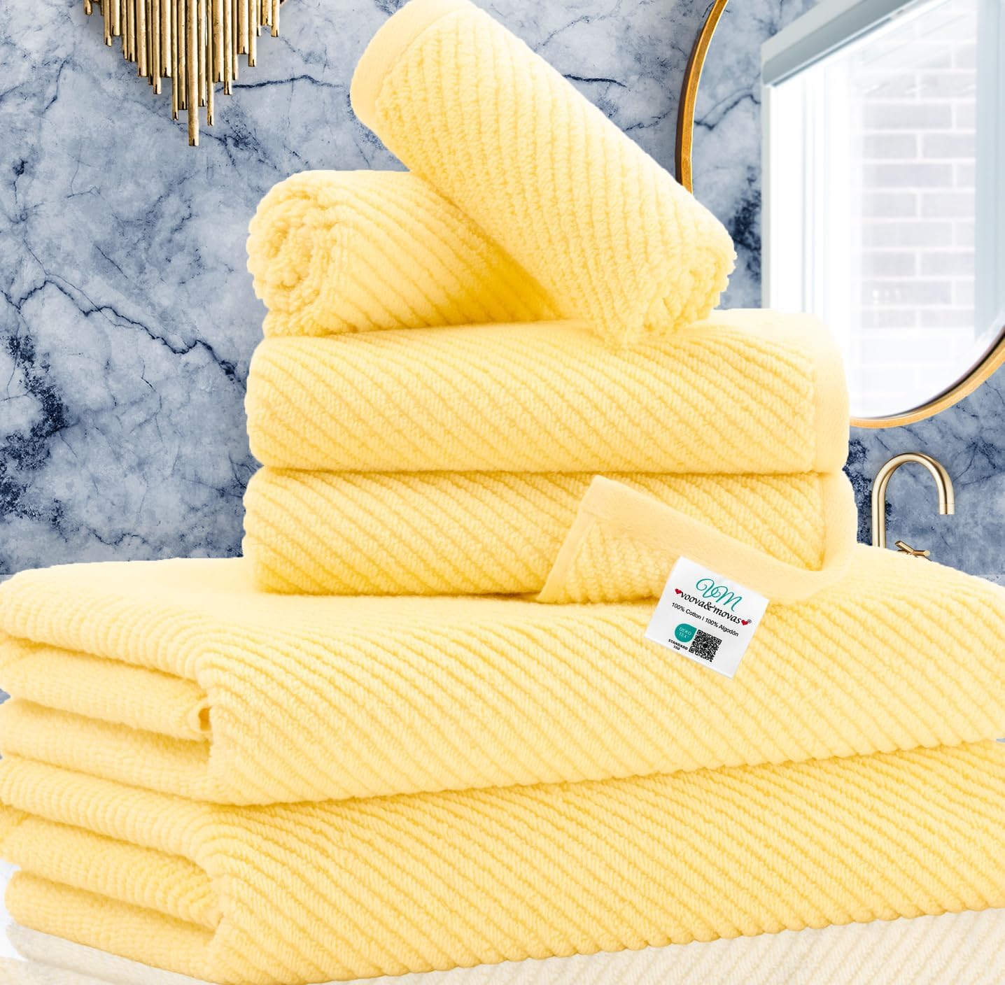 Cotton Bath Towel Set 6 Piece Soft Quick Dry Bathroom Towels Large Gift Set