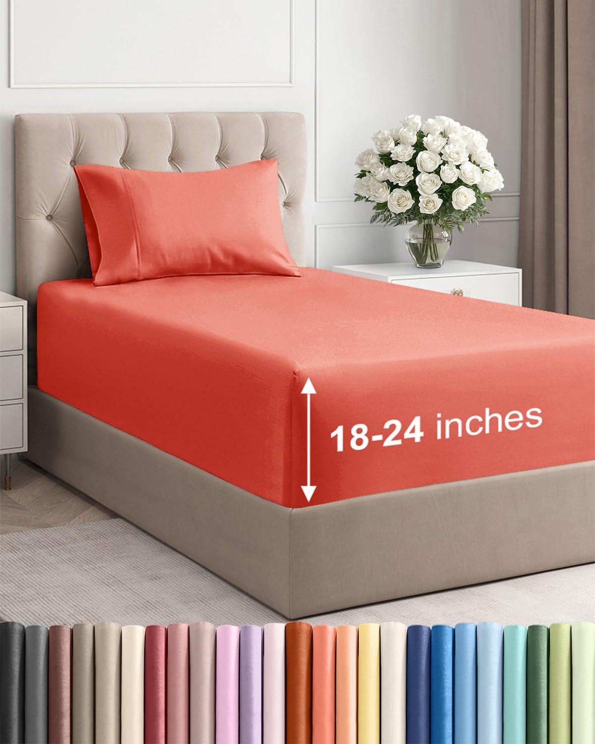 Bamboo Cooling Sheet Set Deep Pocket Breathable Bed Sheets 4 Piece
