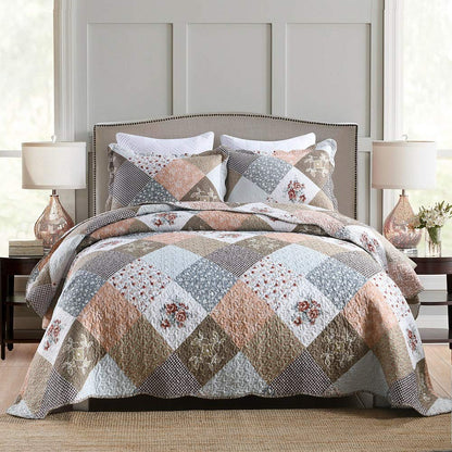 Floral Quilt Set 3 Piece Oversized Bedspread Coverlet Set Lightweight Bedding