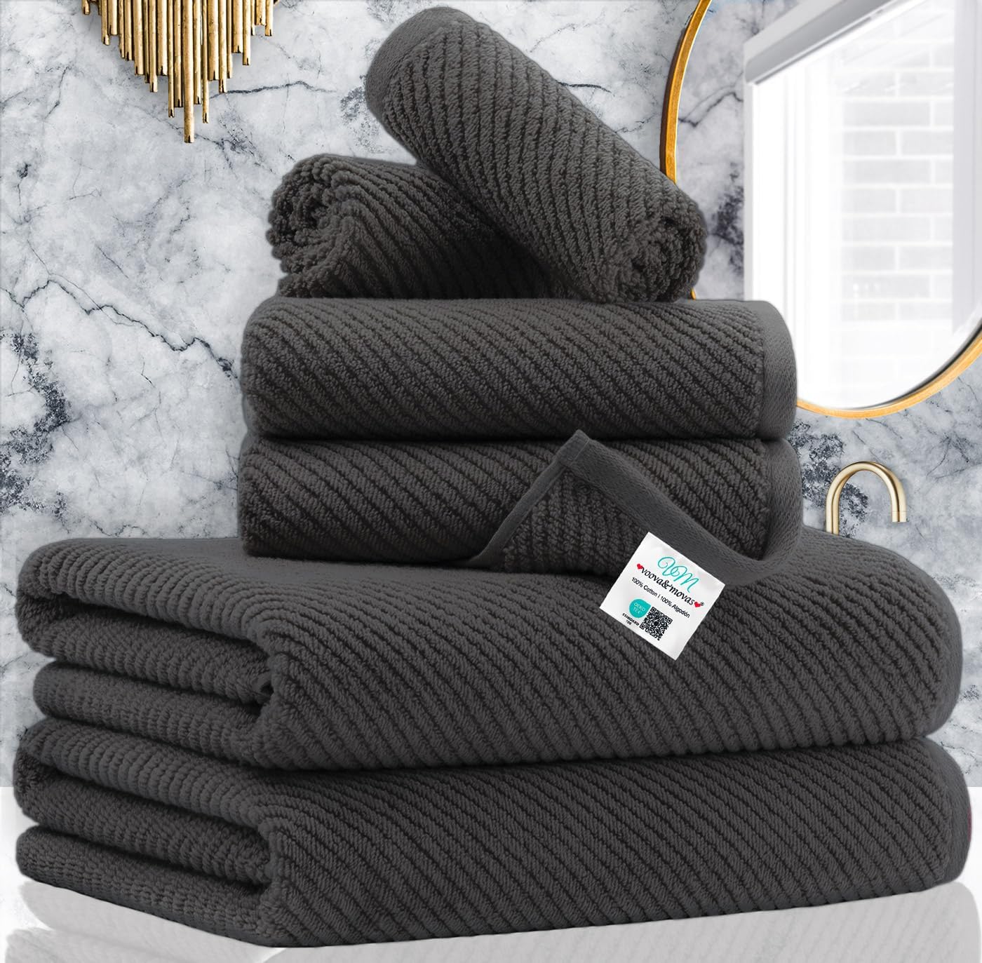 Cotton Bath Towel Set 6 Piece Soft Quick Dry Bathroom Towels Large Gift Set