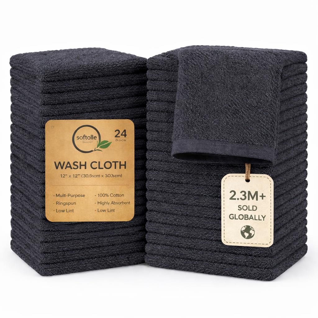 Cotton Washcloth Set 24 Pack Soft Absorbent Face Towels Ring Spun 12x12