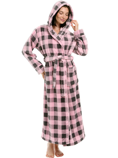 Plush Fleece Hooded Bathrobe Women Long Plus Size Soft Lounge Robe