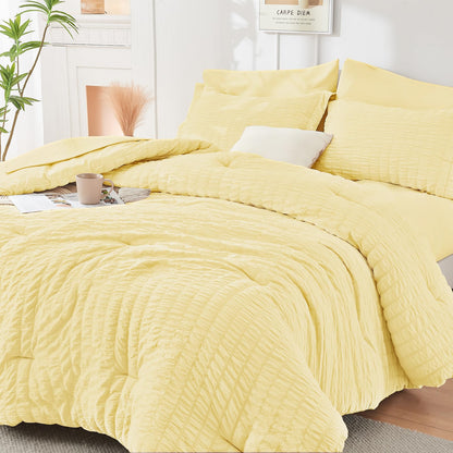 Seersucker Comforter Set 7 Piece All Season Bed in a Bag Bedding Set