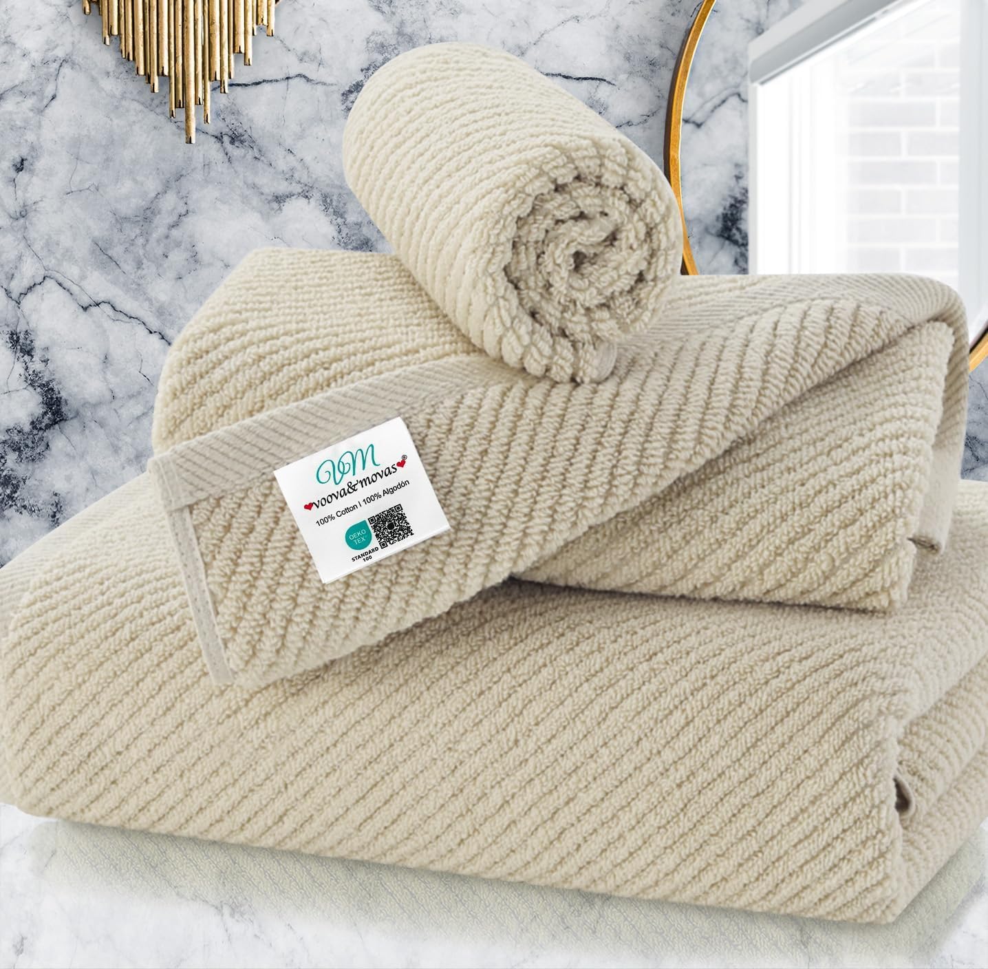 Cotton Bath Towel Set 6 Piece Soft Quick Dry Bathroom Towels Large Gift Set