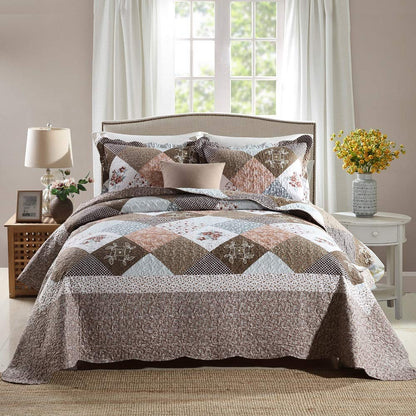Floral Quilt Set 3 Piece Oversized Bedspread Coverlet Set Lightweight Bedding