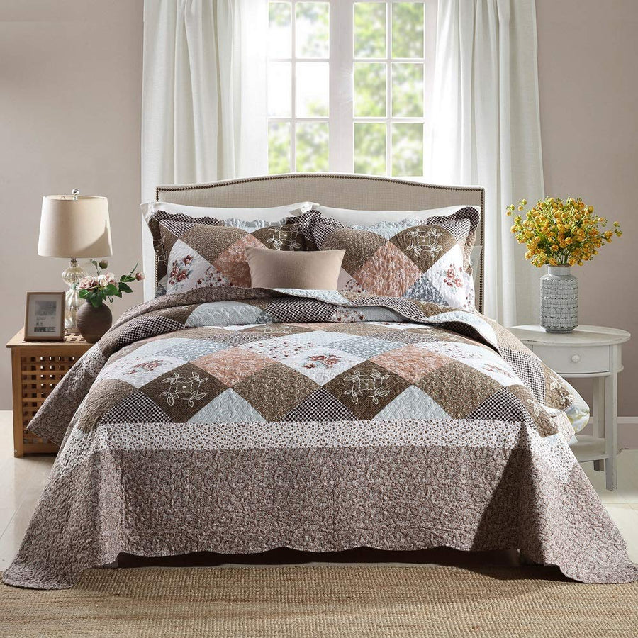 Floral Quilt Set 3 Piece Oversized Bedspread Coverlet Set Lightweight Bedding