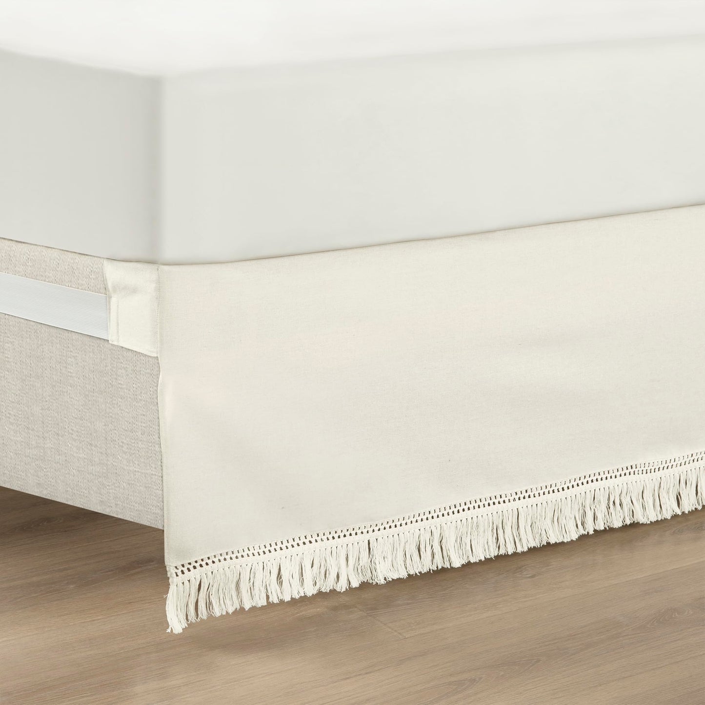 Lush Decor Boho Fringe 15-Inch Tailored Drop Easy Fit Bedskirt