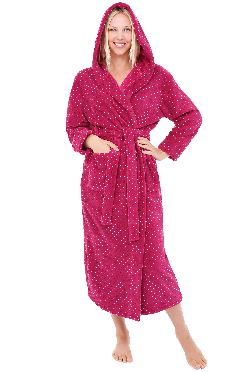 Plush Fleece Hooded Bathrobe Women Long Plus Size Soft Lounge Robe