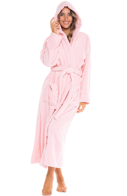 Plush Fleece Hooded Bathrobe Women Long Plus Size Soft Lounge Robe