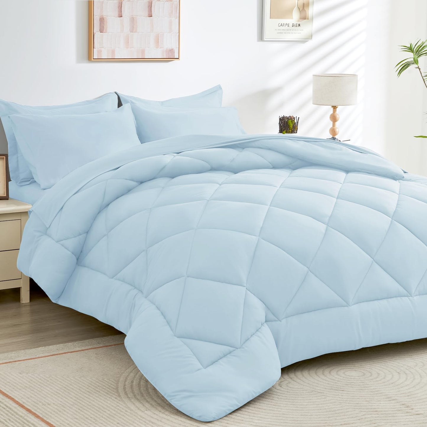 Comforter Set 7 Piece Bed in a Bag All Season Down Alternative Bedding