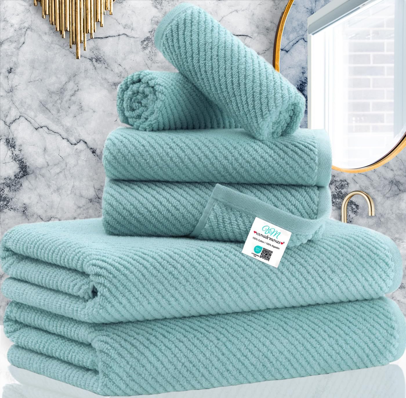 Cotton Bath Towel Set 6 Piece Soft Quick Dry Bathroom Towels Large Gift Set