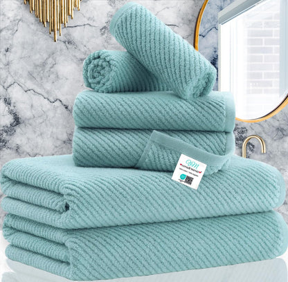 Cotton Bath Towel Set 6 Piece Soft Quick Dry Bathroom Towels Large Gift Set