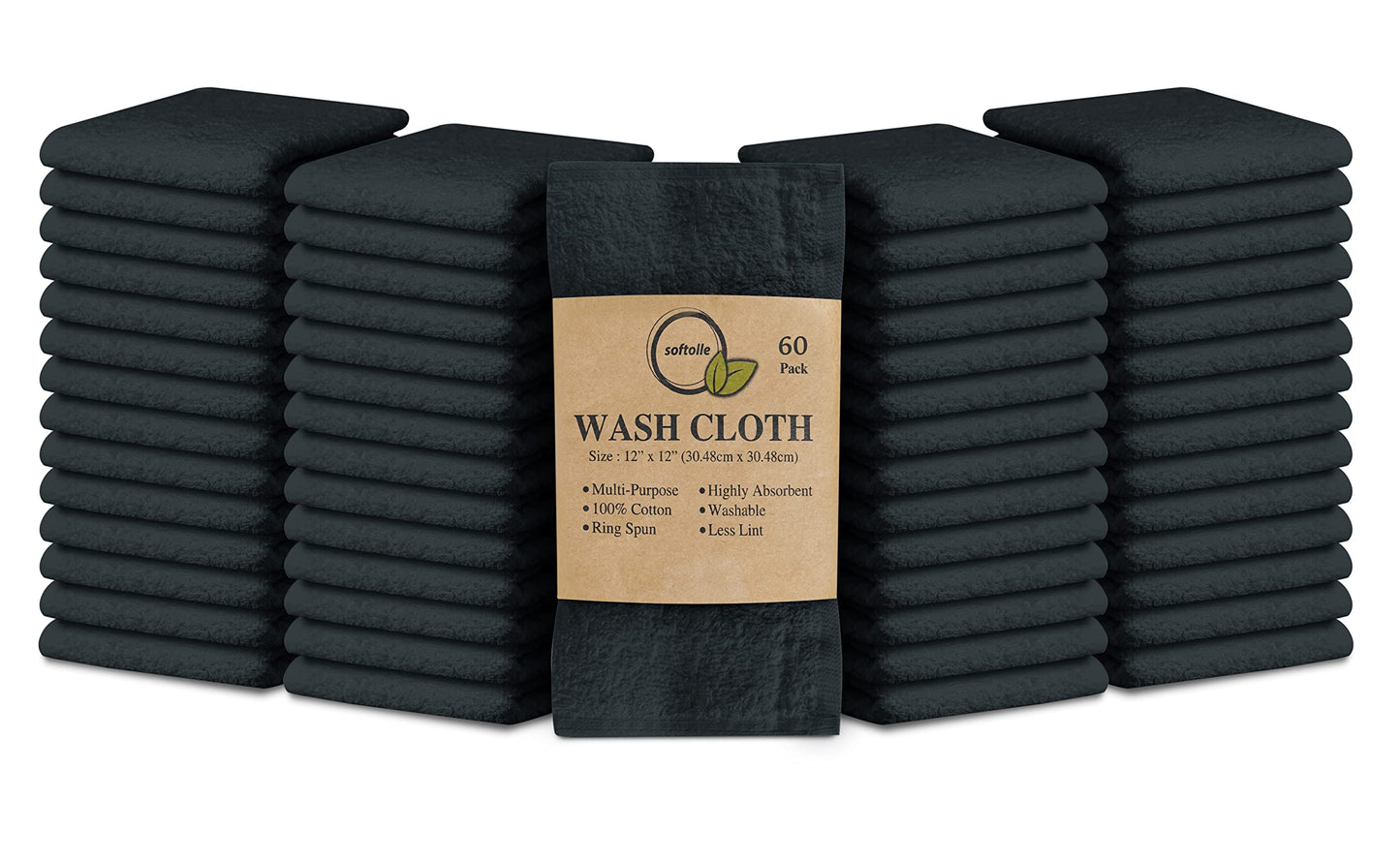 Cotton Washcloth Set 24 Pack Soft Absorbent Face Towels Ring Spun 12x12