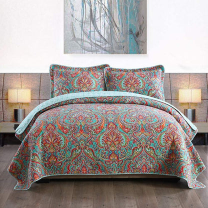 Floral Quilt Set 3 Piece Oversized Bedspread Coverlet Set Lightweight Bedding