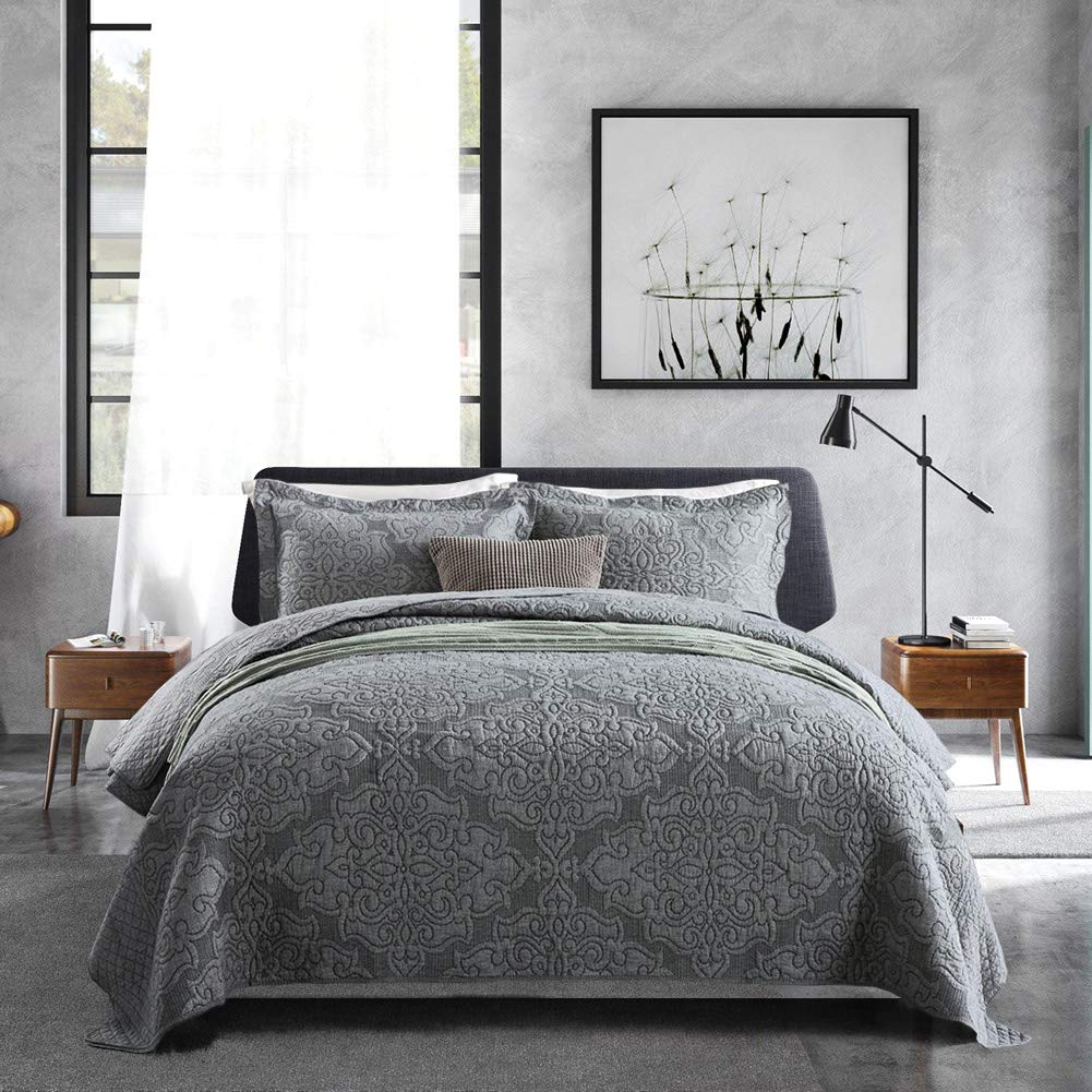Floral Quilt Set 3 Piece Oversized Bedspread Coverlet Set Lightweight Bedding