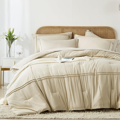 Yogeneg Grid Pinch Pleat Twin Full Queen King Comforter Set