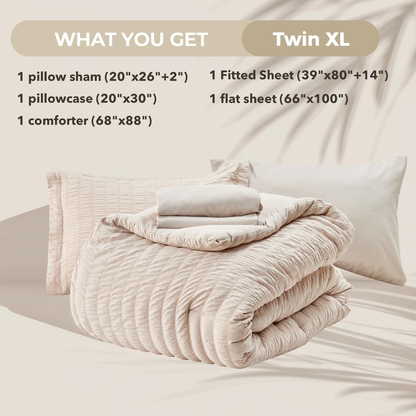 Seersucker Comforter Set 7 Piece All Season Bed in a Bag Bedding Set