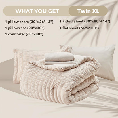 Seersucker Comforter Set 7 Piece All Season Bed in a Bag Bedding Set