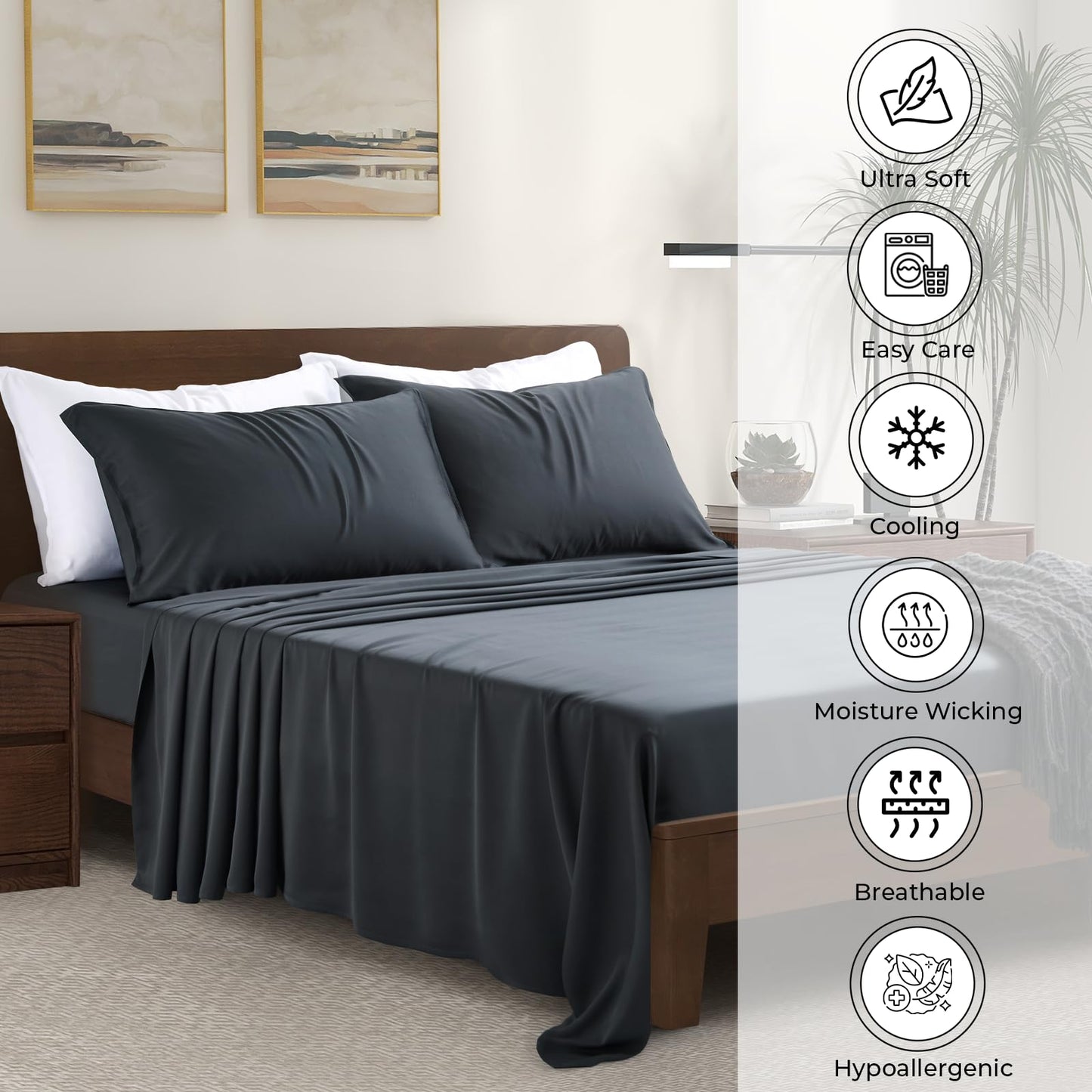 Bamboo Full Sheet Set Cooling Deep Pocket Ultra Soft Bedding