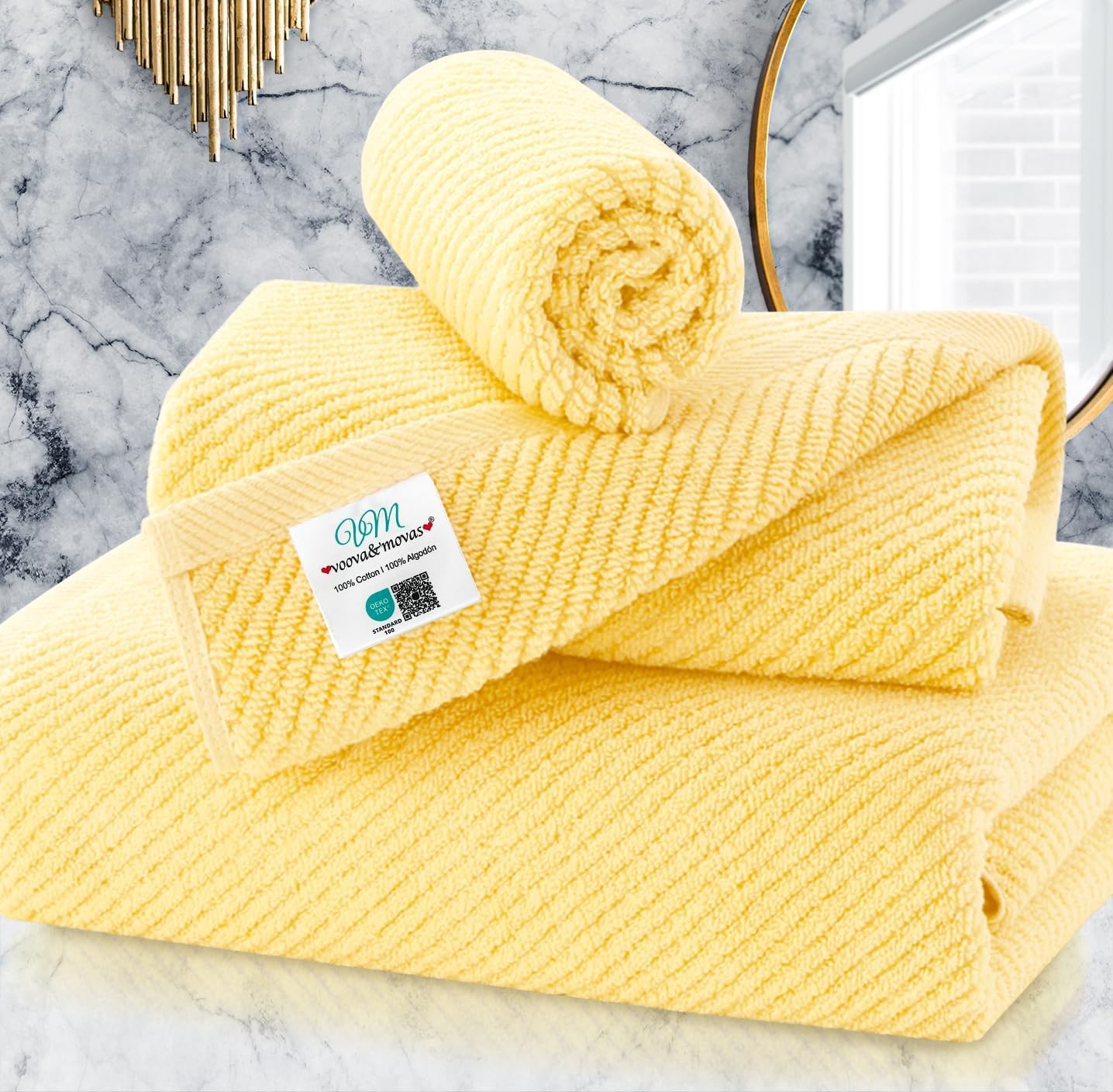 Cotton Bath Towel Set 6 Piece Soft Quick Dry Bathroom Towels Large Gift Set