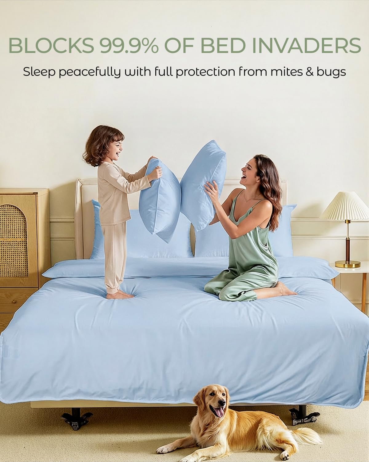 Cotton Zippered Pillow Protectors Bed Bug Proof Breathable Pillow Covers