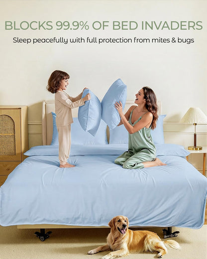 Cotton Zippered Pillow Protectors Bed Bug Proof Breathable Pillow Covers