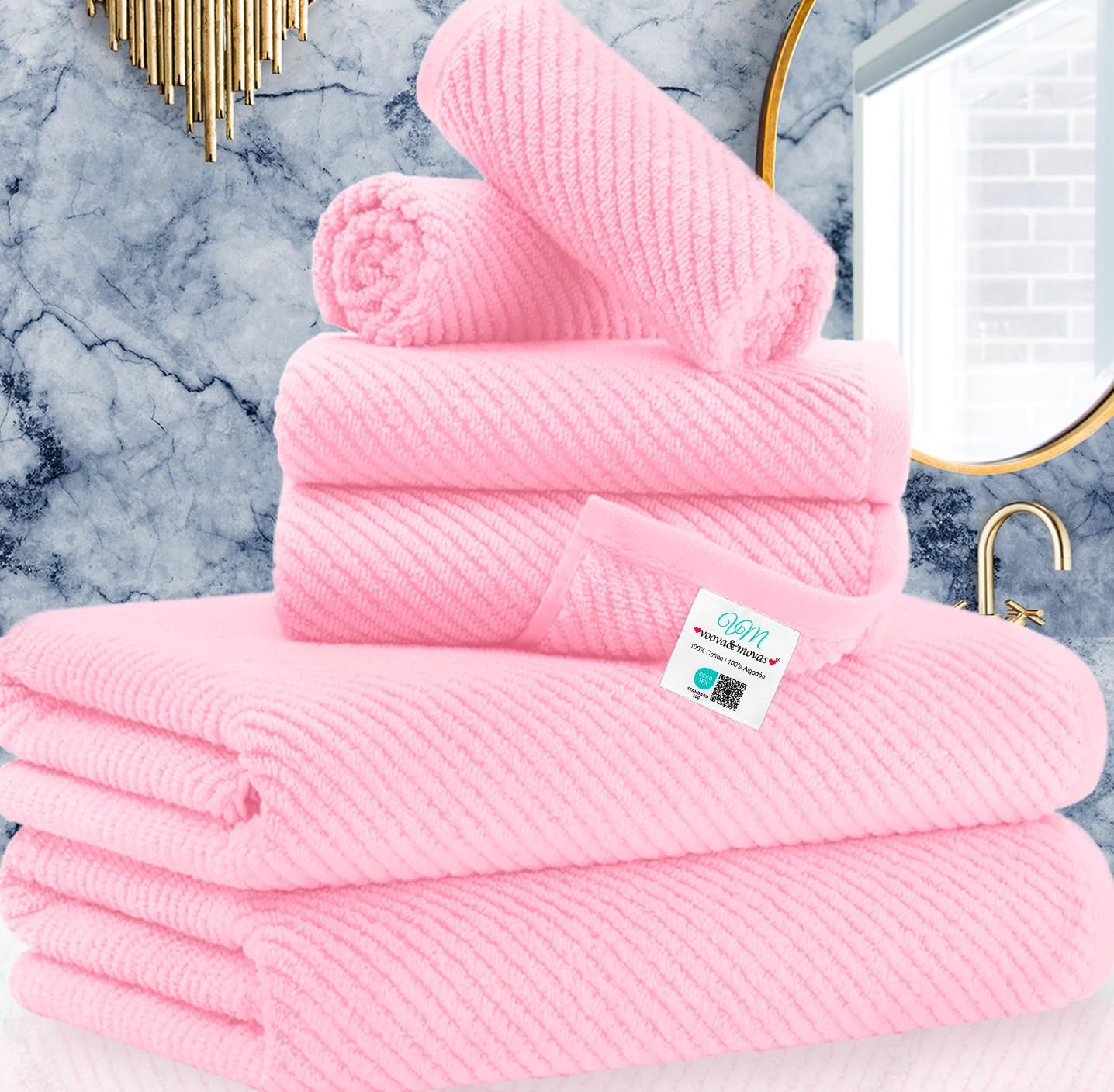 Cotton Bath Towel Set 6 Piece Soft Quick Dry Bathroom Towels Large Gift Set