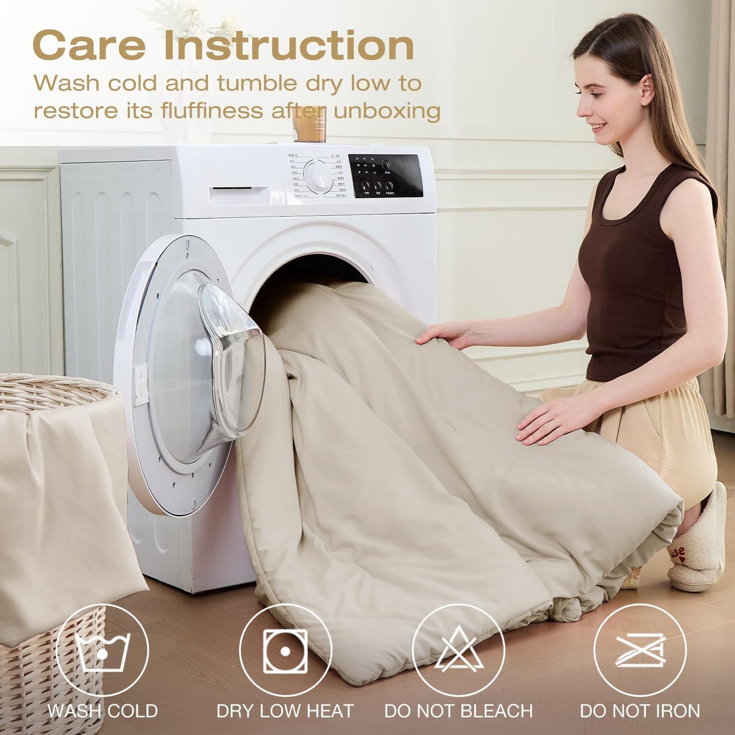 Washed Cotton Comforter Set 7 Piece Bed in a Bag Soft Breathable Bedding